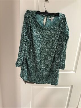 croft & barrow Teal Floral V-Neck Long-Sleeve Tunic